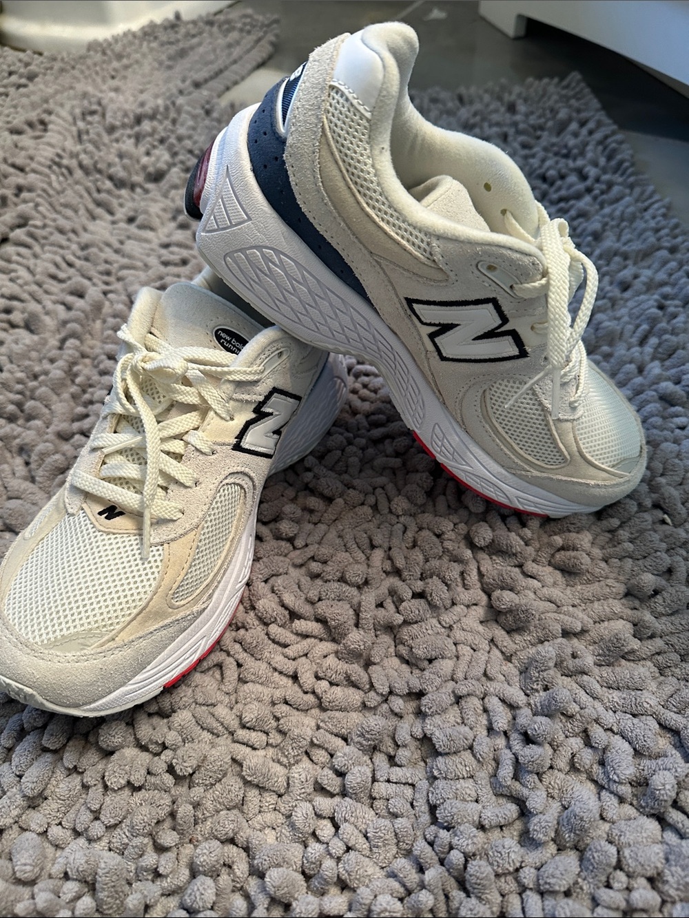 New Balance Cream, Navy & women’s or big  kids sneakers